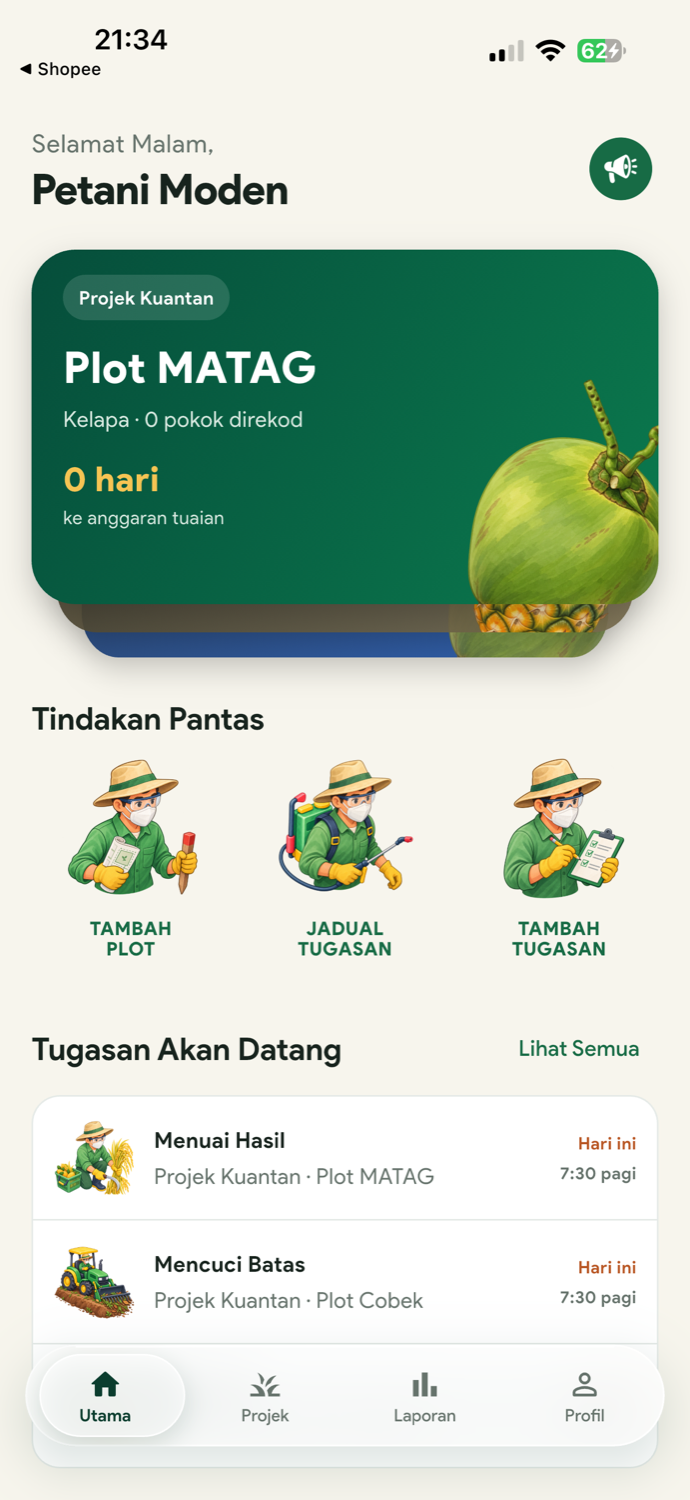 Paparan utama aplikasi Petani